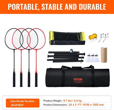 Набір для бадмінтону VEVOR, 6x1.5 м, для вулиці, пляжу, парку, портативний комплект обладнання