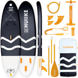 Надувний SUP-борд HUIIKE Stand Up Paddle Board з аксесуарами: весло, фіни, насос. Стабільний та міцний SUP-борд 305x84x15 см, до 130 кг. Enjoyer Black - Essential