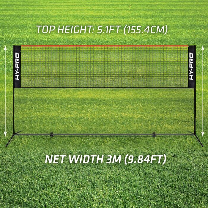 Регульована сітка Hy-Pro для бадмінтону, тенісу, піклболу та волейболу – 1,9 м висота, 3/4 м ширина, легка, з сумкою, для дітей та дорослих