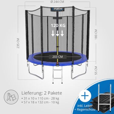 Трамплін KINETIC SPORTS Salto Plus Ø 183-490 см - повний набір для дітей, до 160 кг, блакитний