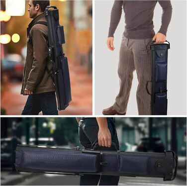 Чохол для бильярдних київ 2x4 з підставкою, чорно-синій. Для зберігання 2 київ та 4 насадок.