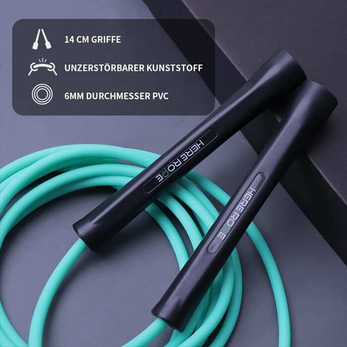 Стрибальний PVC шнур Hererope 6мм для фітнесу та боксу, швидкісний скакалка для чоловіків та жінок, 3.1 м, міцні ручки, комплект 2 шт.