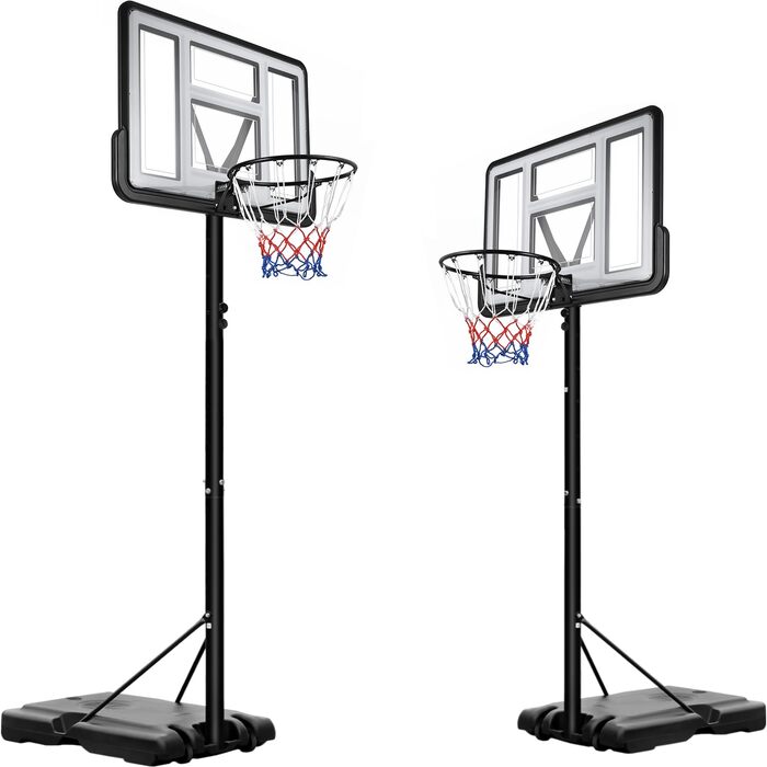 Баскетбольний кошик вуличний з регульованою висотою 230-305 см, стійка з задньою панеллю 110x70 см для подвір'я, саду, гаража - білий
