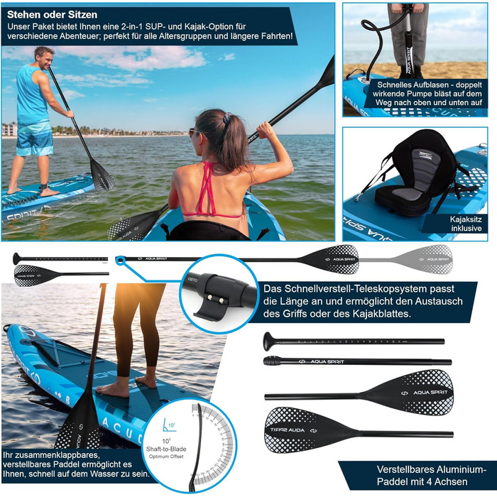 Надувна SUP-дошка Aqua Spirit 320x81x15 см, комплект каяк-набір з веслом, рюкзаком, насосом та аксесуарами, для дорослих початківців і експертів, 2 роки гарантії