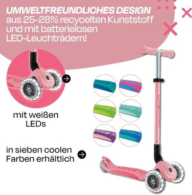Дитячий триколісний самокат GLOBBER Primo Foldable Plus Lights з LED колесами, складаний, регульований, для дітей від 3 років
