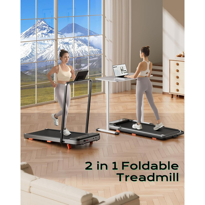 Біговий доріжка з нахилом для дому та офісу, 2.5 PS, портативна під стіл, вантажопідйомність 120 кг, з пультом керування, LED-дисплеєм, колір сріблястий