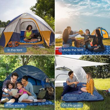 Каремат надувний HiiPeak Isomatte самонадувний туристичний, з інтегрованими подушками, блакитний, з насосом