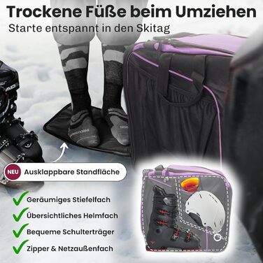 Набір мішок для лиж та черевиків Otaro: мішок для 1 пари лиж та мішок для 2 пар лиж, регульований, водонепроникний, міцні блискавки, м'який плечовий ремінь, зелений (фіолетовий)