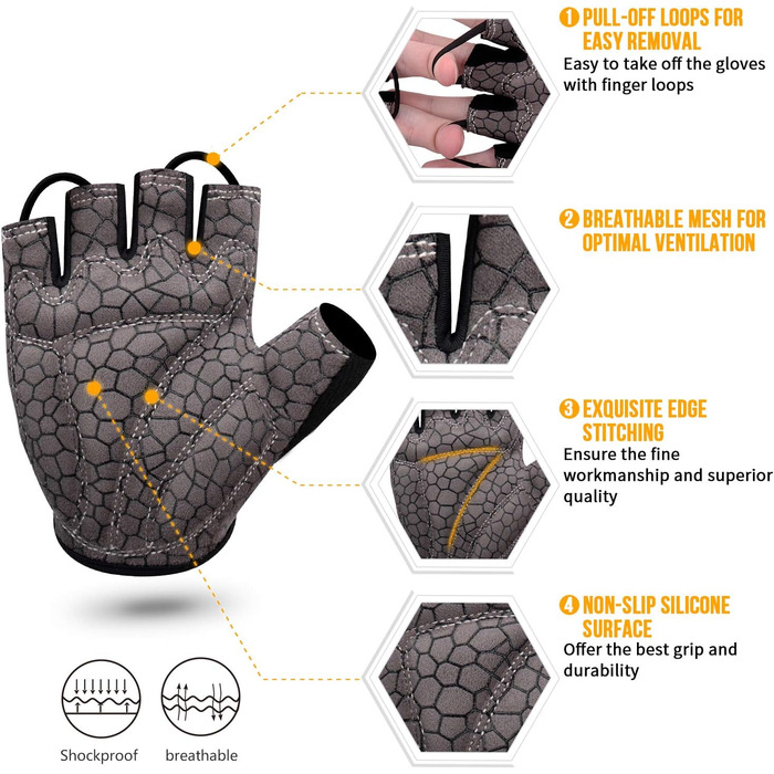 Велосипедні рукавички без пальців для MTB, фітнесу, чоловічі та жіночі, чорні, з антиковзким покриттям та амортизацією