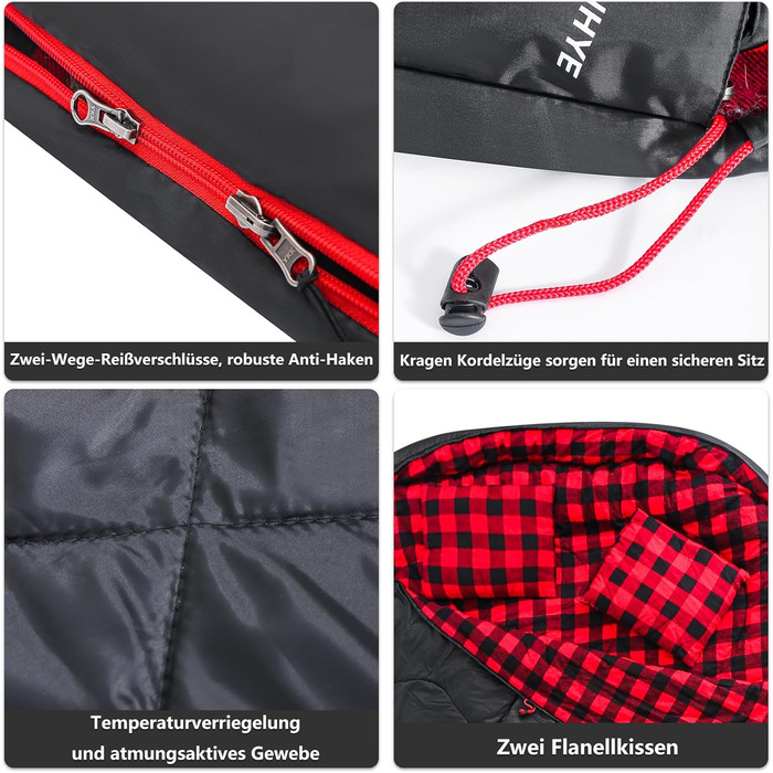 Спальний мішок для дорослих Schlafsack Srwachsene Outdoor Ultraleicht – пуховий, легкий, для кемпінгу, трекінгу та походів (L, чорно-червоний)