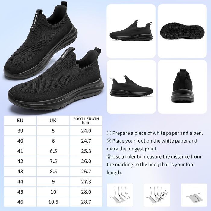 Сліпони чоловічі Sosenfer: зручні дихаючі кросівки без шнурівків для занять спортом, прогулянок та тренувань (1272, чорний, 44 EU)