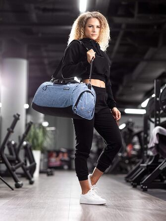 Сумка Fitgriff спортивна та дорожня для жінок і чоловіків з відділенням для взуття та вологих речей, світло-блакитна, 48x26x25 см