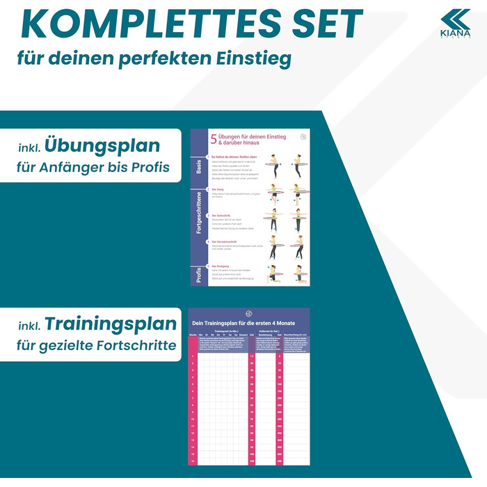 Хула-хуп кільце KIANA SPORTS® для дорослих, 1,2 кг - з сумкою та планом тренувань. Стабільний, з німецькою розробкою, для схуднення, фітнес-кільце з хвилями, блакитний