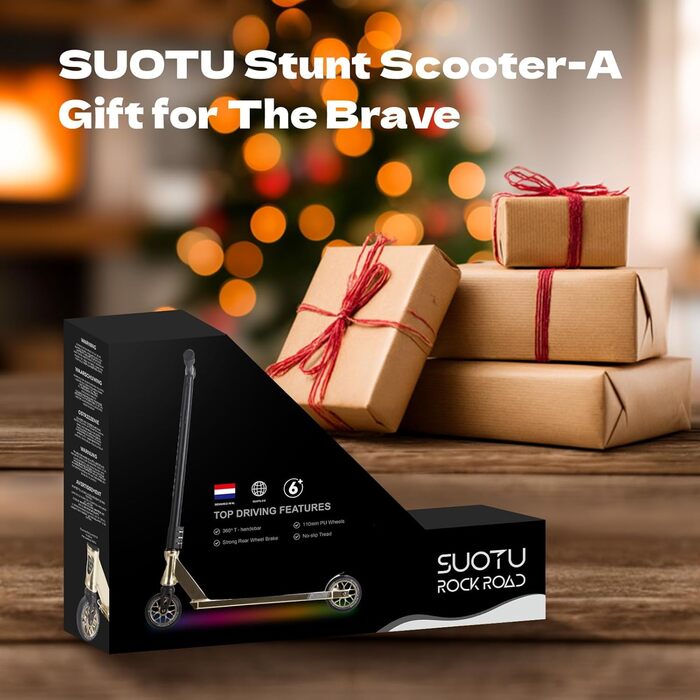 SUOTU Станкер для трюків, професійний, 360° кермування, роликовий скейтборд з колесами 110 мм 85A PU, для дітей, підлітків та дорослих, вантажопідйомність 100 кг, алюміній (чорний – білий золотий)