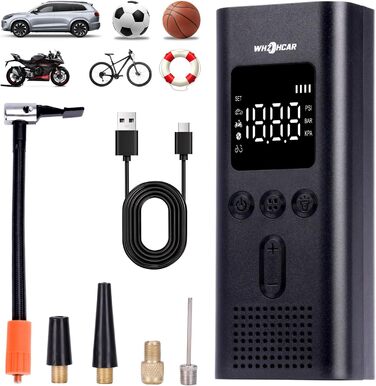 Електричний компресор-насос 6000mAh для авто, велосипедів, мотоциклів і м'ячів, 150PSI, LCD, LED, авто-вимкнення, акумуляторний