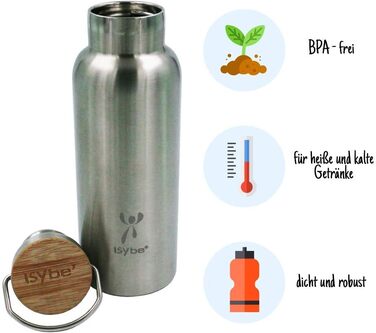 Пляшка для води ISYbe 1000 мл з нержавіючої сталі, BPA-free, герметична, із термоізоляцією, екологічна