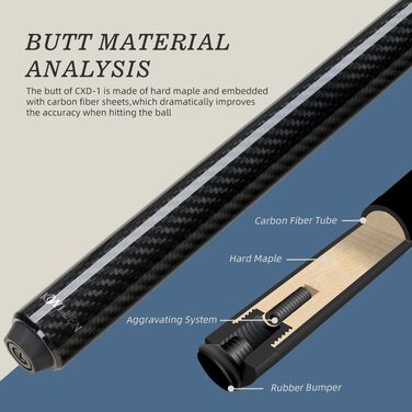 Білльярдний кий Konllen Heavy Hitter Break-Queue з карбону, 12.9 мм наконечник, для розбивання (Break-Queue), 3-х частинний, з можливістю перемикання на Jump-Queue