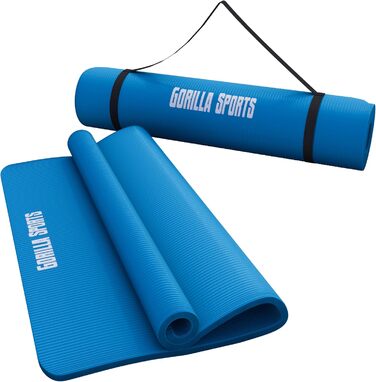 Йога мат GORILLA SPORTS® - 190x60/100x1,5 см, з ремінком, нетоксичний, протиковзкий, різні кольори. Підходить для гімнастики, фітнесу, спорту та тренувань.