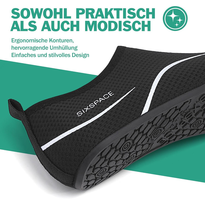 Чоловічі та жіночі аквашузи Sixspace для плавання, серфінгу, йоги та відпочинку на пляжі. Швидко сохнуть, дихаючі, чорні (розмір EU 37)