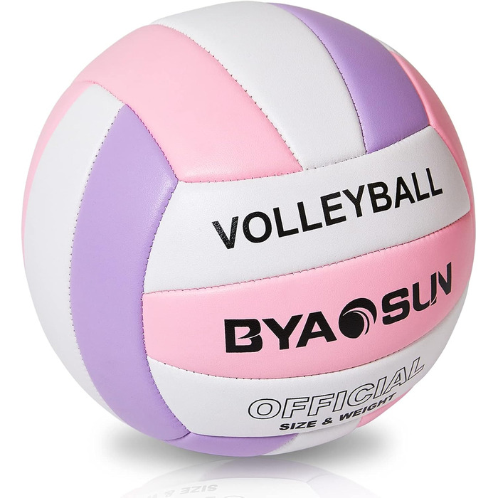 Волейбольний м'яч BYAOSUN, розмір 5, для залу, вулиці, пляжу. Підходить для тренувань, початківців, підлітків та дорослих. Рожевий/фіолетовий колір