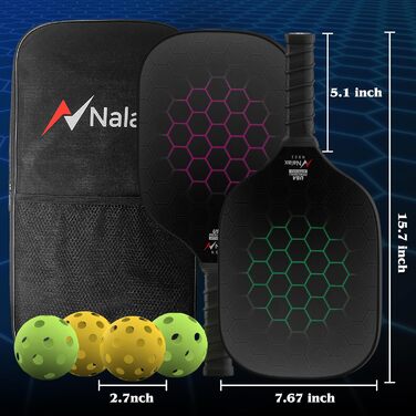 Рікетки для піклболу Nalax з скловолокна, сертифіковані USAPA, з графітовим покриттям, полімерним ядром, 4 м'ячами та сумкою (2 шт.)