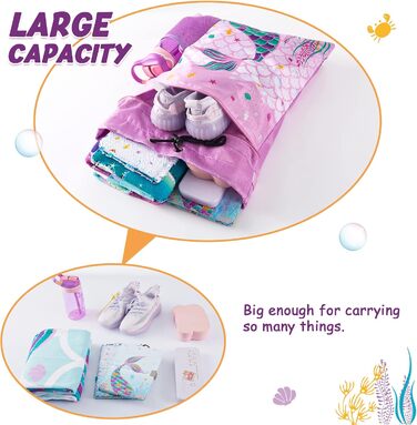 Спортивна сумка для гімнастики WAWSAM з шнурком, 38 × 45 см. Дитяча водонепроникна сумка для плавання, пляжу та покупок, фіолетового кольору