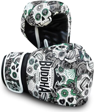 Боксерські рукавички Buddha Fight Wear 14 Oz, чорні, для Муай Тай та кікбоксингу, високоякісна штучна шкіра, захист GS-3