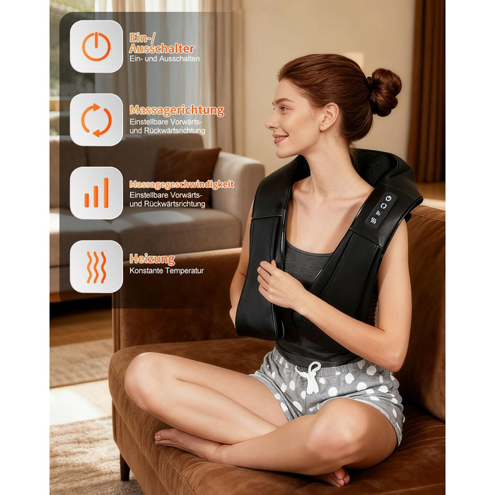 Масажер для шиї з підігрівом 2026, 4D Shiatsu масажер для шиї та плечей, знімає біль у шиї, спині, попереку тощо, з мережевим та автомобільним адаптером, подарунок для батьків та партнерів, чорний