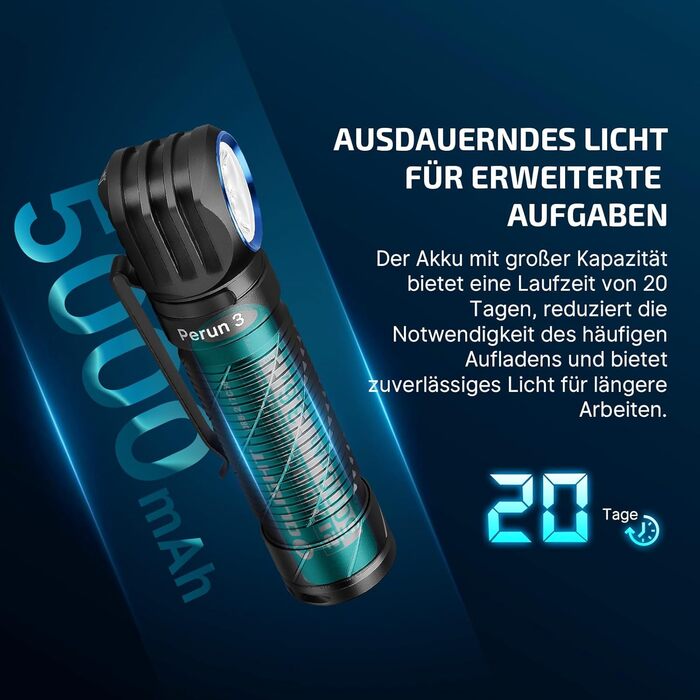 OLIGHT Perun 3: Потужна ліхтар-на-лоб LED з перезаряджанням, 3000 люмен, 7 режимів, сенсор, червоне світло, водонепроникний IP68, для кемпінгу, риболовлі, полювання, чорний