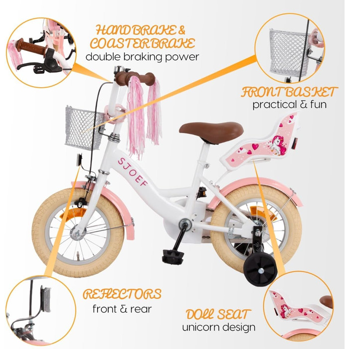 Дитячий велосипед Dolly 12 дюймів | для дівчаток 2-4 роки | з бічними колесами | проста збірка | білий