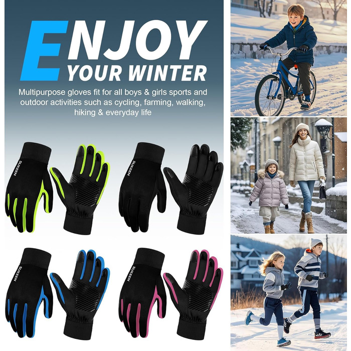 Дитячі рукавички Softshell Зимові водонепроникні рукавички для спорту, їзди на велосипеді та верхової їзди. Теплі рукавички для дівчаток та хлопчиків (M, чорний/синій)