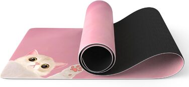 Йога мат Haquno Extra dicke 6 мм – неслизька тренувальна килимок для HIIT, Pilates та домашніх тренувань з безкоштовним ремінцем для перенесення, чорний (рожевий кіт)