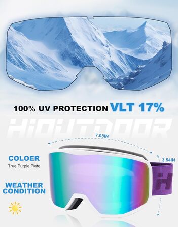 Скі-маска Hioutdoor для сноуборду та гірськолижного спорту: подвійне скло, захист від запотівання, 100% UV-захист, унісекс, сумісна з шоломом, для зимових видів спорту