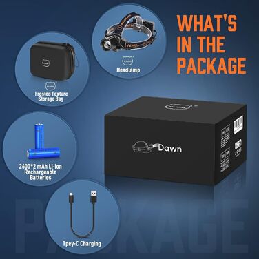 Ліхтар на лоб MIAOKE, USB-перезарядний LED-ліхтар 100000 люмен, надзвичайно яскравий, IPX5 водонепроникний, 4 режими, індикатор заряду та сигнальний світлодіод для дорослих, бігу, активного відпочинку, кемпінгу, риболовлі/полювання, помаранчевий