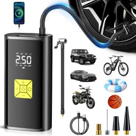 Портативний електричний компресор Journeyside 150 PSI з LED-ліхтарем для авто, велосипедів і мотоциклів