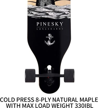 Лонгборд PINESKY 41 дюйм, 8 шарів клена, для круїзингу, карвінгу, фрістайлу та даунхілу (Beacon) + T-інструмент