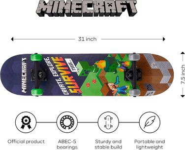 Скейтборд Minecraft 78,7 см, 9-шарове кленове дек для круїзингу, карвінгу, трюків та даунхілу