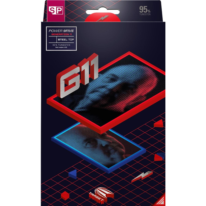 Дартси Target Phil Taylor Gen 11 Power 9-Five Swiss Point, 95% вольфрам, 22/24/26 г, набір дротиків для дартсу, гравецька серія