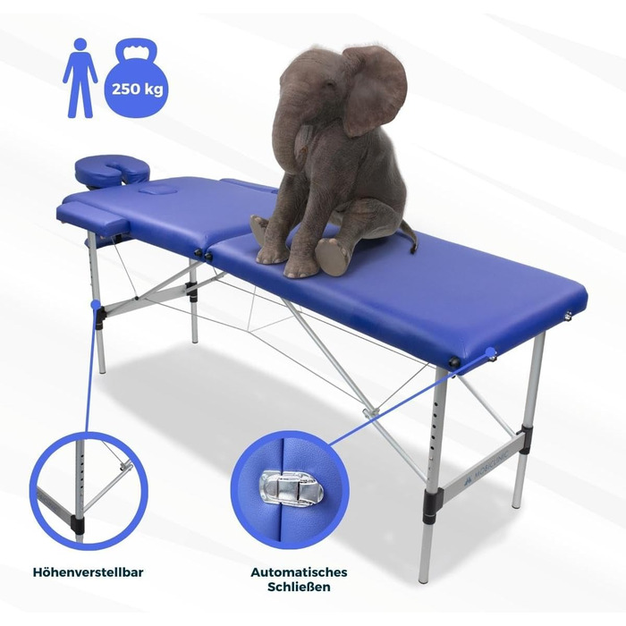Складний масажний стіл Mobiclinic CA-01 Light, алюмінієвий, екошкіра, 186x60 см, регульований, переносний, з підголівником і сумкою, для фізіотерапії