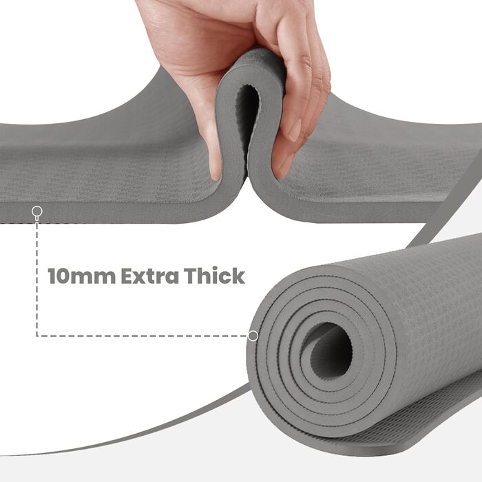 Yogamatta для жінок з антиковзким покриттям 10 мм. Товста килимок для йоги, пілатесу та фітнесу 183x61 см (сірий) з чохлом
