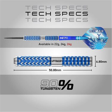 Професійні дротики RED DRAGON Gerwyn Price Iceman Glacier 90% вольфраму з крилами та хвостовиками, 18г, 22г, 24г, 26г
