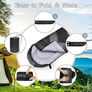 Спальний мішок 3-4 сезони для кемпінгу та відпочинку на природі. Теплий, водонепроникний, легкий спальник для дорослих та дітей. Чорний колір.