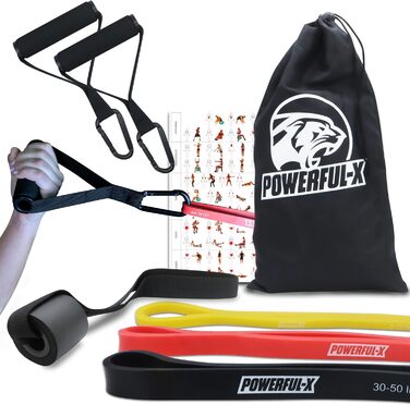 Резистентні стрічки POWERFUL-X з анкером для дверей та ручками, фітнес-стрічки для силових тренувань, йоги та фізіотерапії