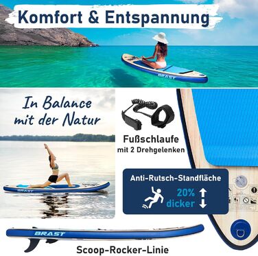 Надувний SUP Борд BRAST Tropic | Комплект для станд-ап паддлбордингу | 320x81x15см | 6 дизайнів | 5 років гарантії | з аксесуарами | 2в1: SUP та каяк, крісло, тримач Action-Cam, петля для ніг, насос, рюкзак (Блакитний)