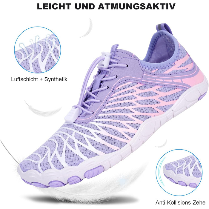 RUYI Взуття для пішоходів без шкарпеток унісекс, швидковисихаюче, для плавання, м'яке, легке, трейлові кросівки, фітнес-взуття з антиковзкою підошвою та широкою передньою частиною, A09, фіолетовий, 40 EU