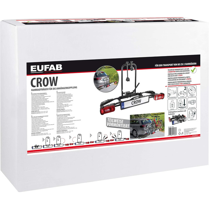 Велосипедний багажник EUFAB CROW BASIC для 2 велосипедів (E-bike), чорний, для фаркопу