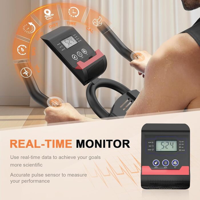 Велотренажер Kitopa Heimtrainer з Bluetooth, LCD-дисплеєм, тихий ергометр, регульоване навантаження, для кардіо-тренувань, до 150 кг, оранжевий