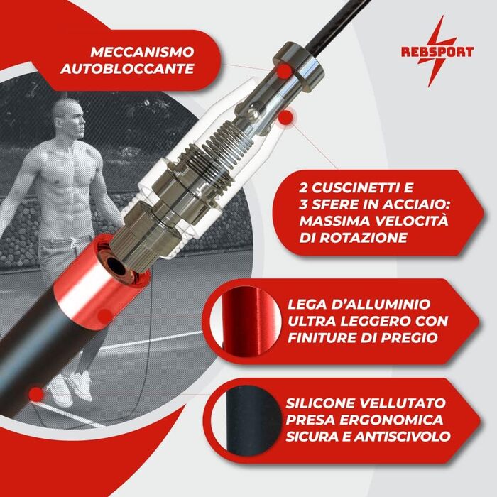 Професійний скакалка для кросфіту та Double Unders, регульована зі сталевим тросом 2.5 мм (червона), комплект з 2 тросами та ручками