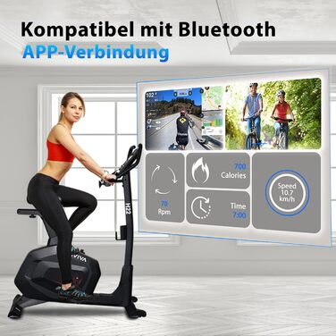 Велотренажер AsVIVA H22 Pro з Bluetooth, магнітним мотором, вимірюванням пульсу та програмами тренувань, сумісний з Kinomap App, для дому