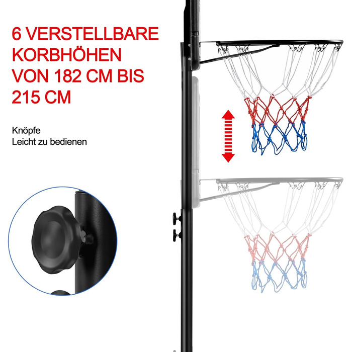 Баскетбольне кільце Yaheetech з регульованою висотою на стійці з колесами для вулиці та приміщення 264 см